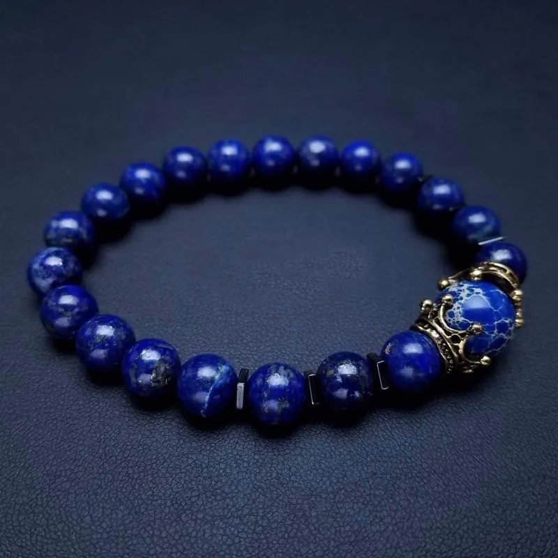 Luxury Men's Antique Crown Charm Tiger Eye Stone Bead Bracelets Jewelry