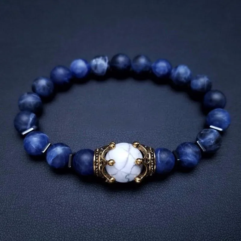 Luxury Men's Antique Crown Charm Tiger Eye Stone Bead Bracelets Jewelry