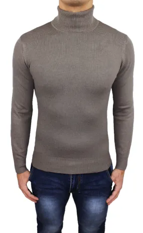 MAGLIONE UOMO DOLCEVITA DIAMOND SLIM FIT BEIGE MARRONE PULLOVER CASUAL INVERNALE