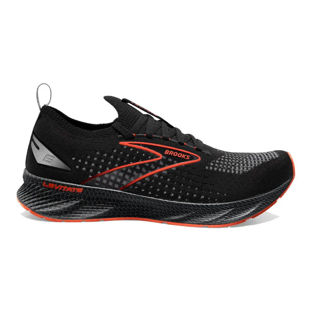 Men's Brooks Levitate StealthFit 6, Black/Spicy Orange, 7.5 D Medium