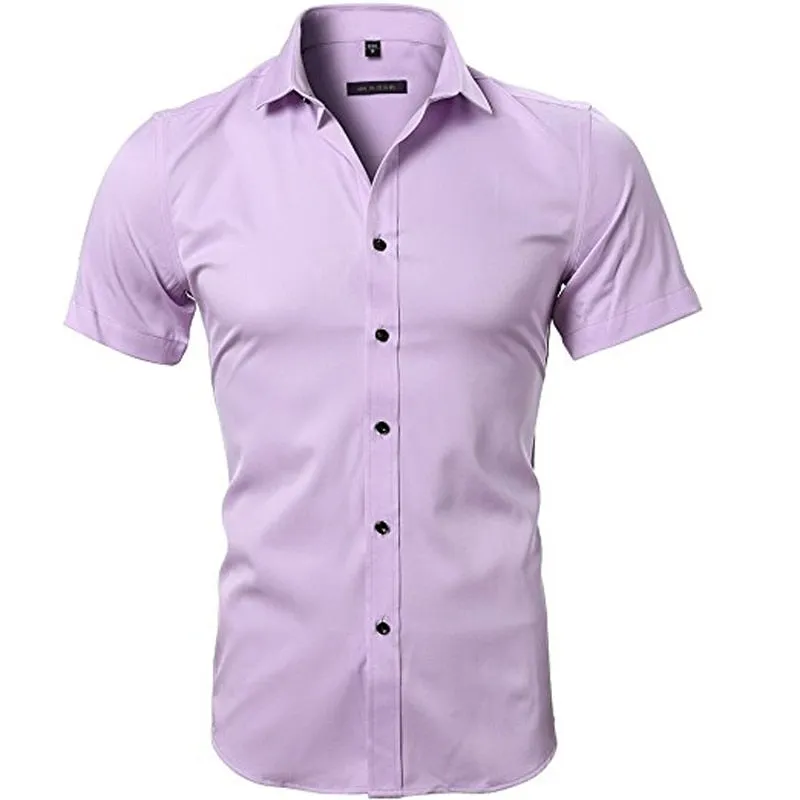 Men's Pink Casual Solid Non Iron Slim Fit Bamboo Fiber Short Sleeve Shirt