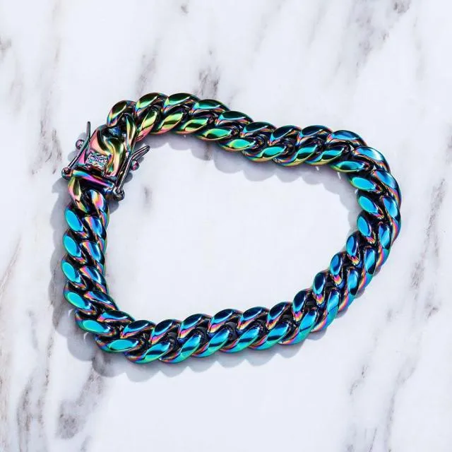 Men's Rock Hip Hop Fashion Colorful Stainless Steel Cuban Bracelets