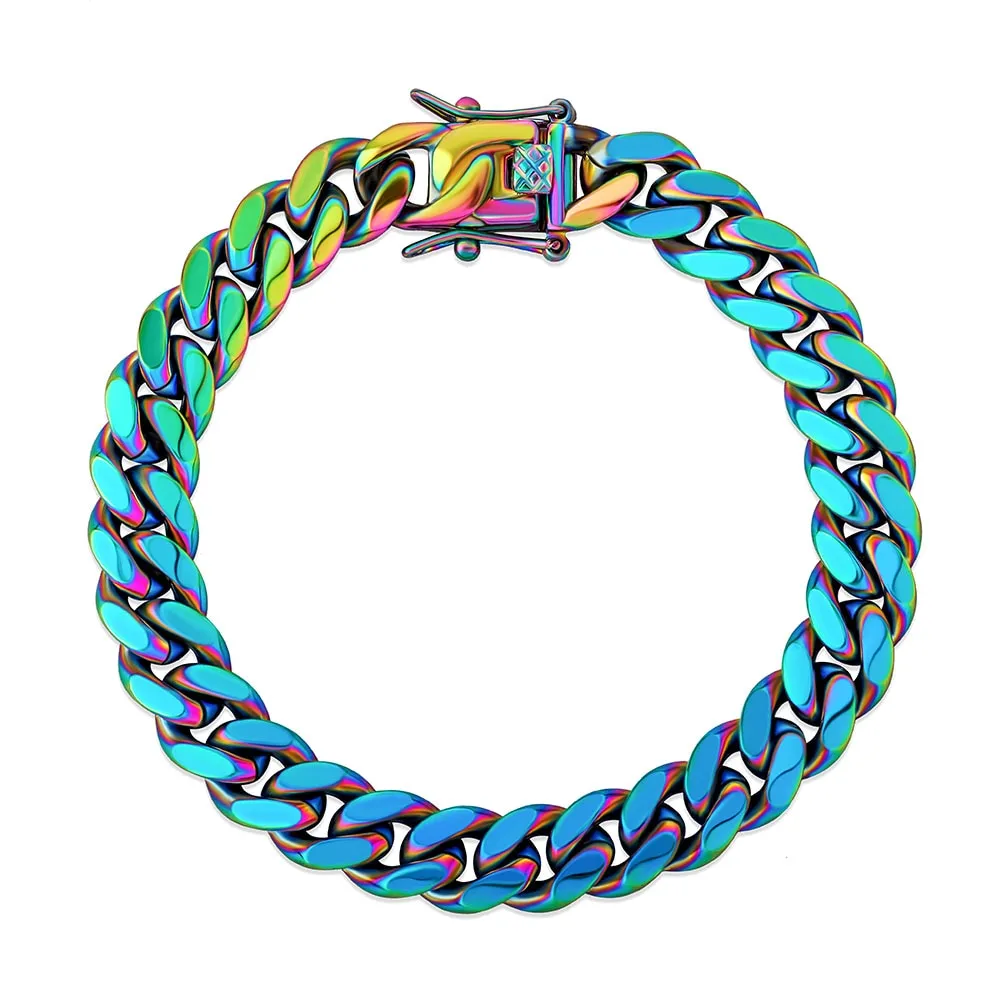 Men's Rock Hip Hop Fashion Colorful Stainless Steel Cuban Bracelets