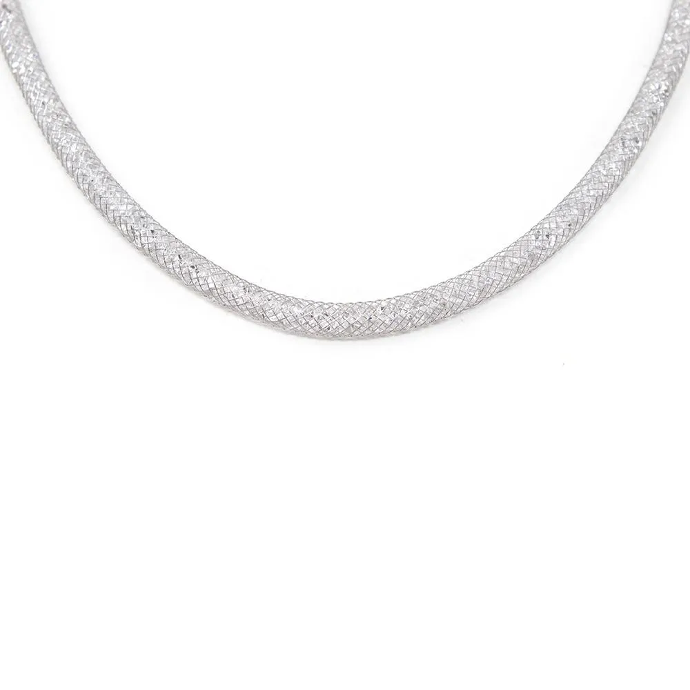 Mesh Clear Crystal Necklace Rhodium Plated