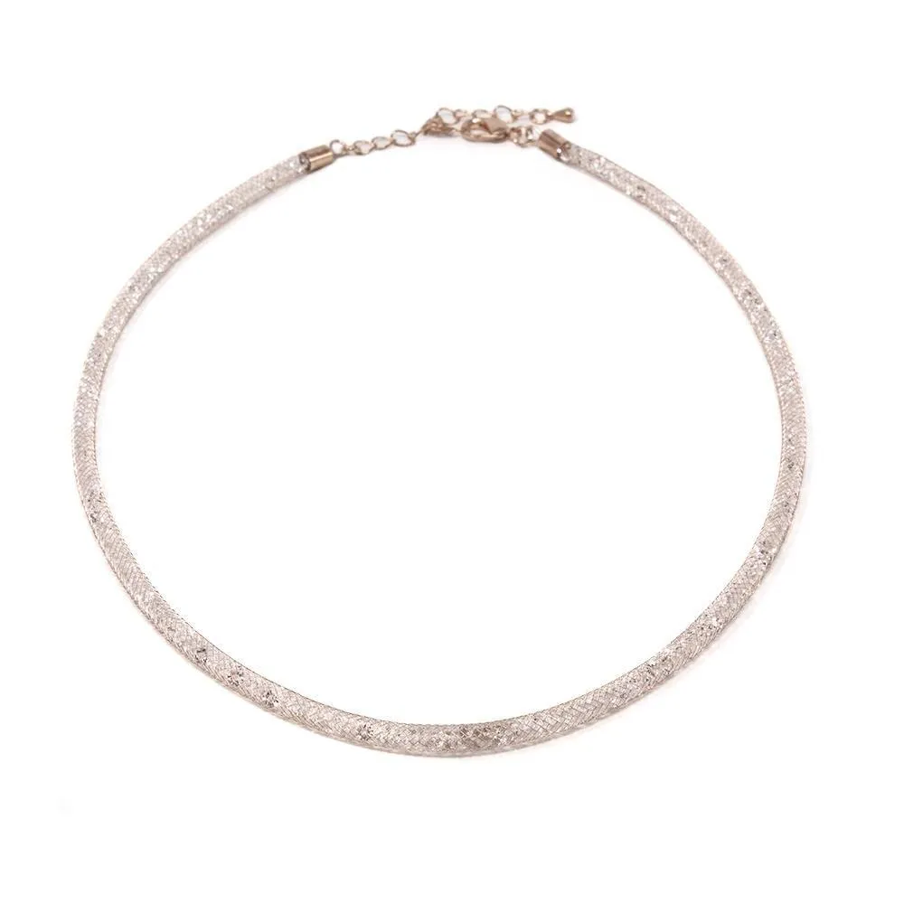 Mesh Clear Crystal Necklace Rose Gold Tone