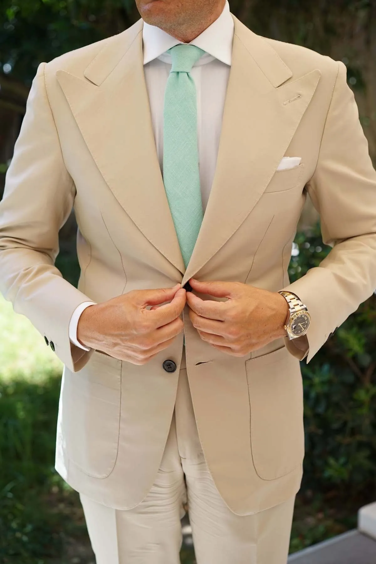 Mint Blush Green Chevron Linen Skinny Tie