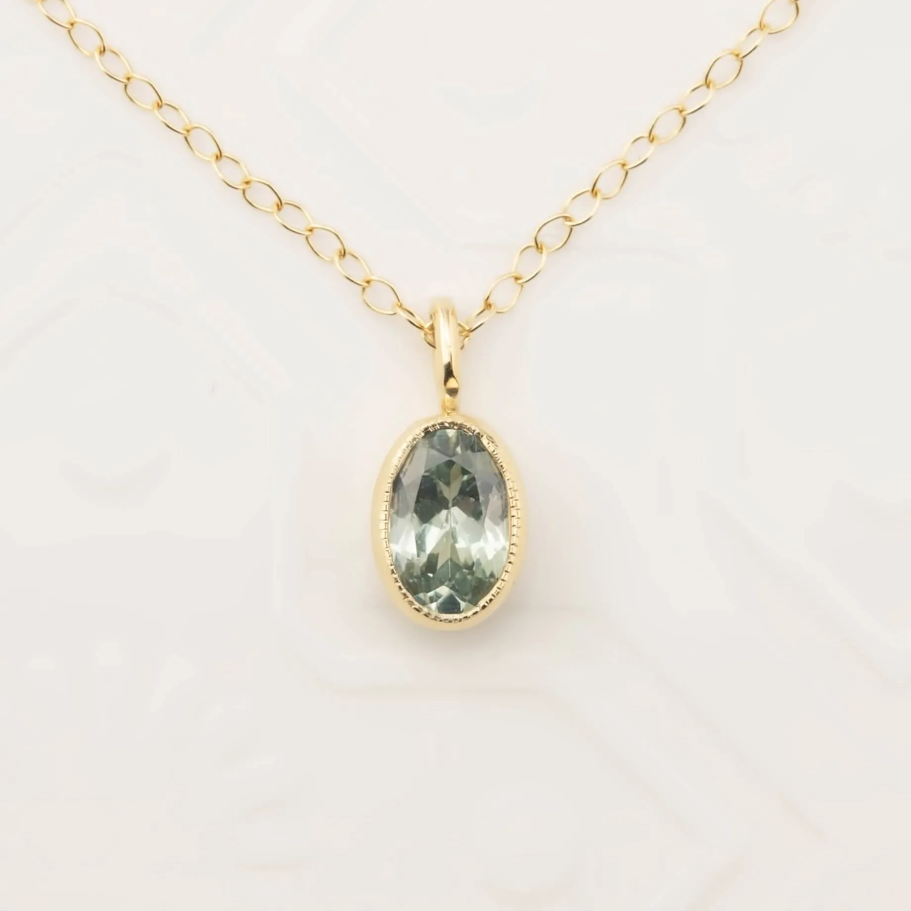 Mint Green Montana Sapphire Bezel Set Charm Necklace (One of a kind)