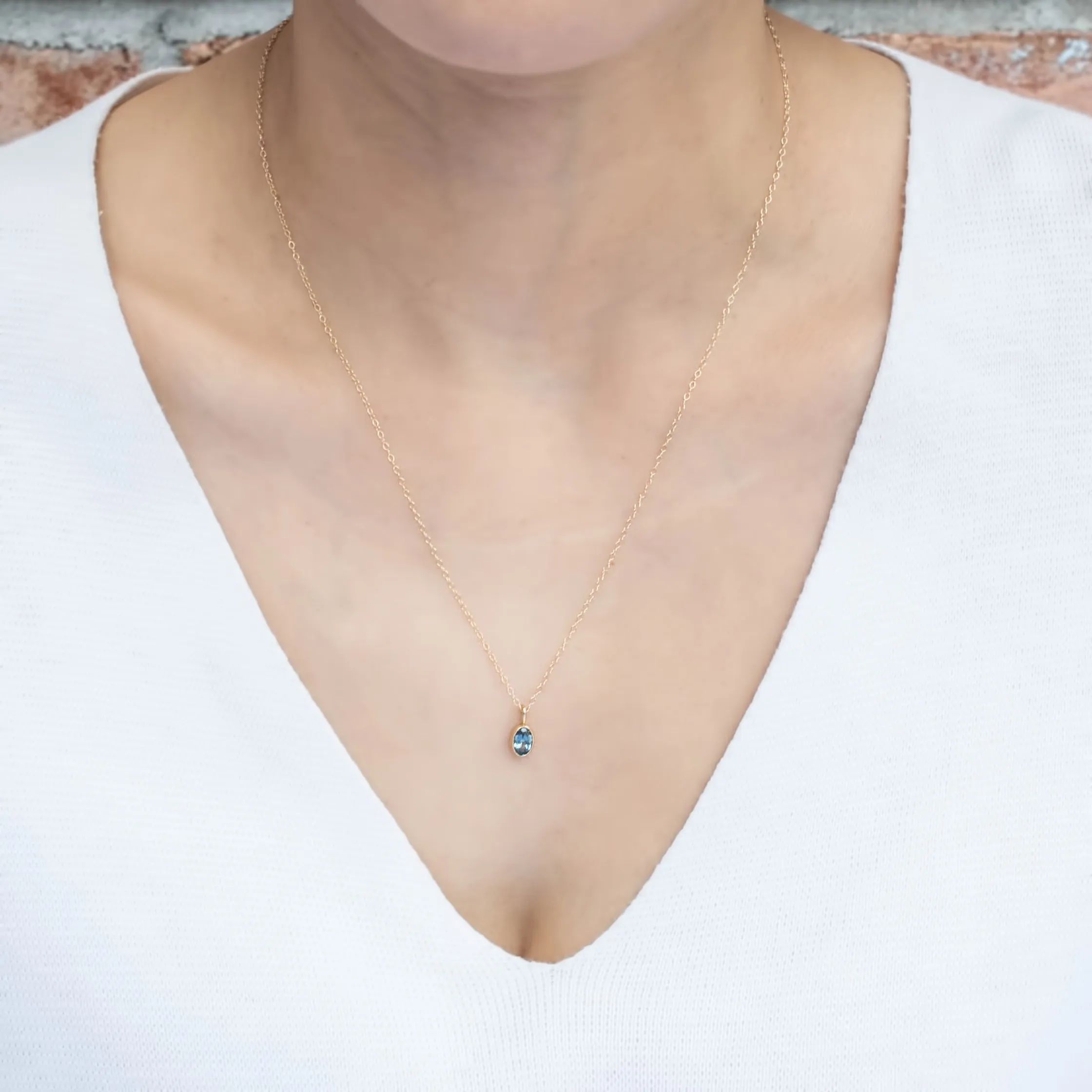 Mint Green Montana Sapphire Bezel Set Charm Necklace (One of a kind)