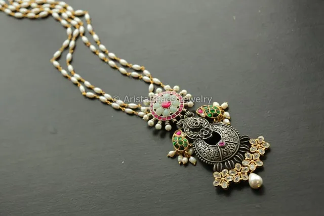 Mint Jadau Kundan Pendant Necklace