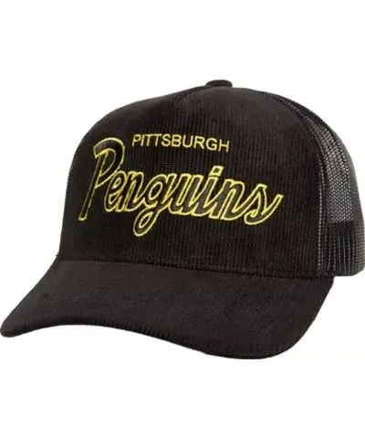 Mitchell & Ness Men's NHL Pittsburgh Penguins Times Up Classic Script Cord Trucker Adjustable Hat