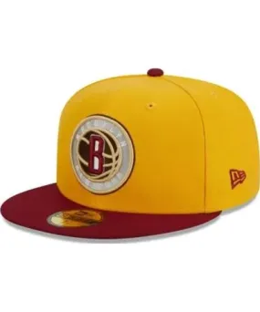 New Era Men's NBA Yellow/Red Brooklyn Nets Fall Leaves 2-Tone 59FIFTY Fitted Hat