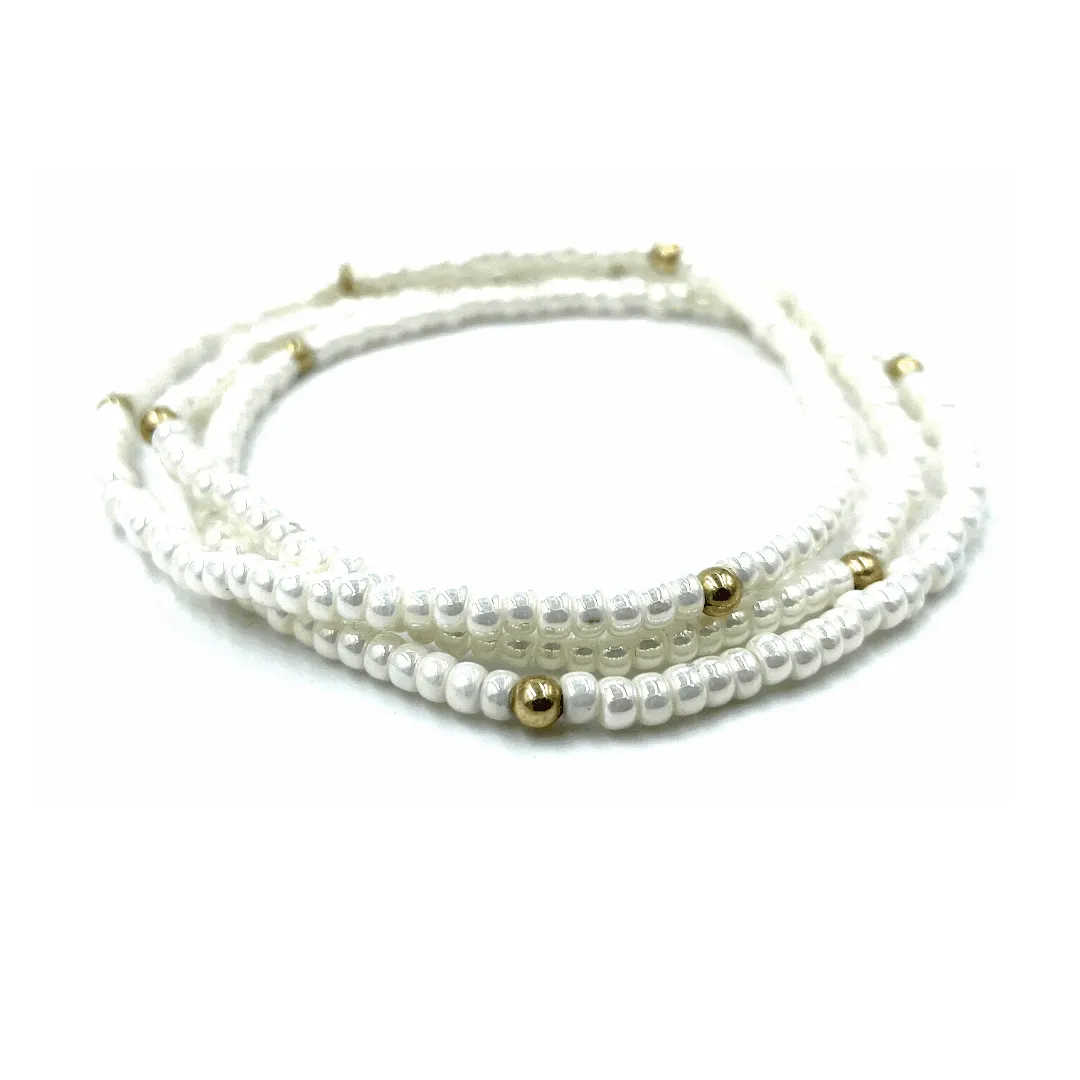 OG Classic Bracelet Stack in Pearl White + Gold Filled