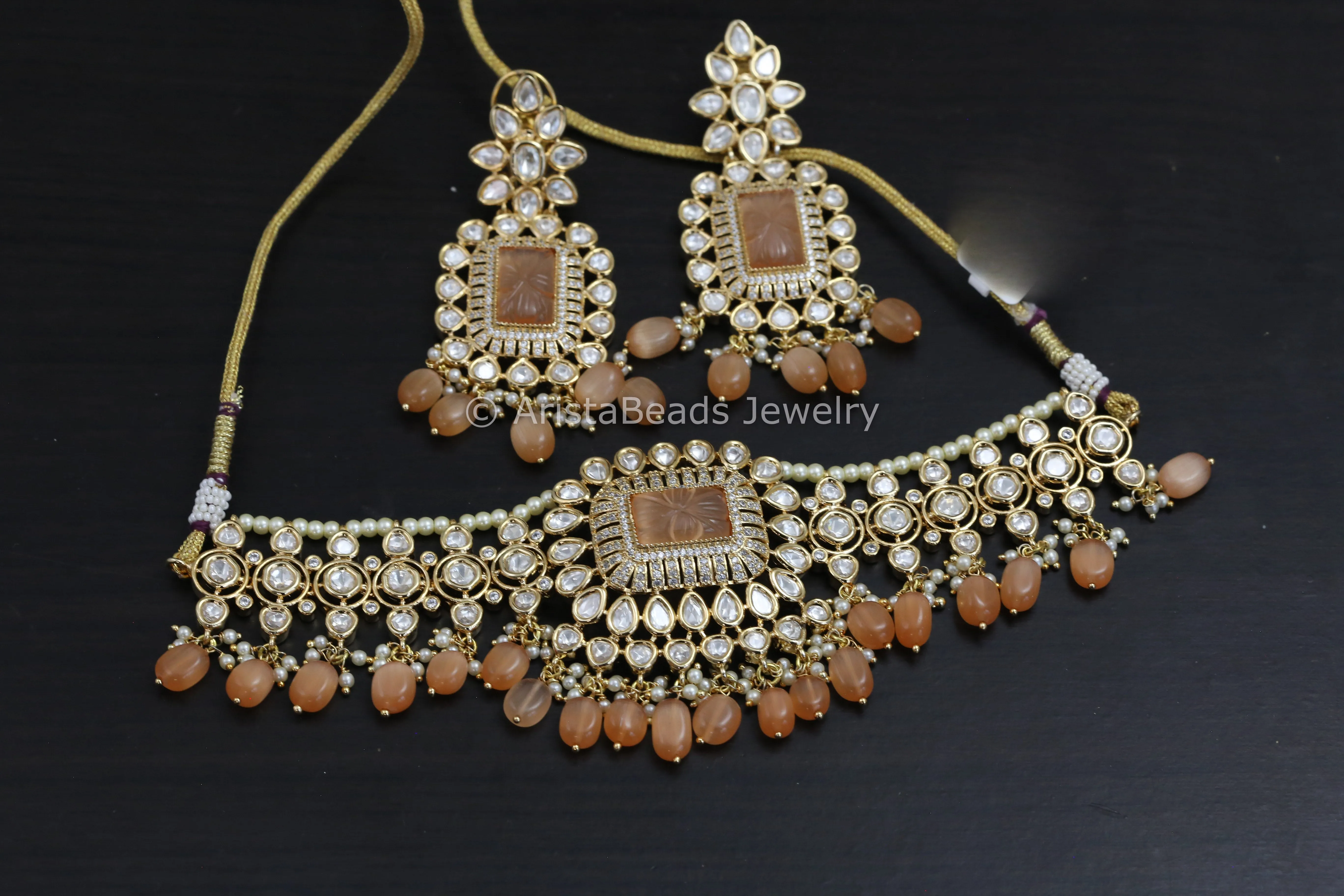 Orange Uncut Polki CZ Choker Set