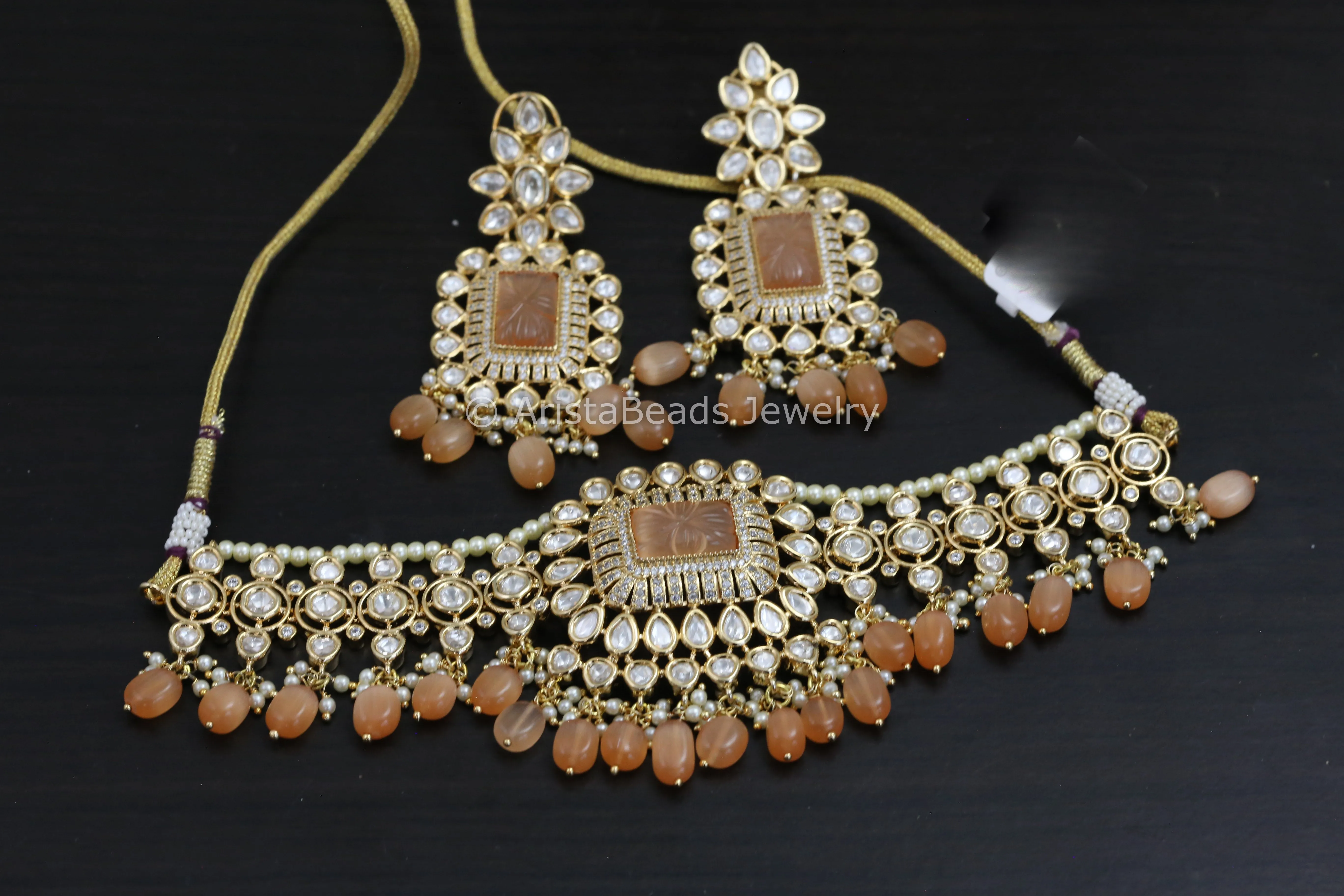 Orange Uncut Polki CZ Choker Set