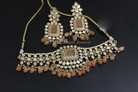 Orange Uncut Polki CZ Choker Set