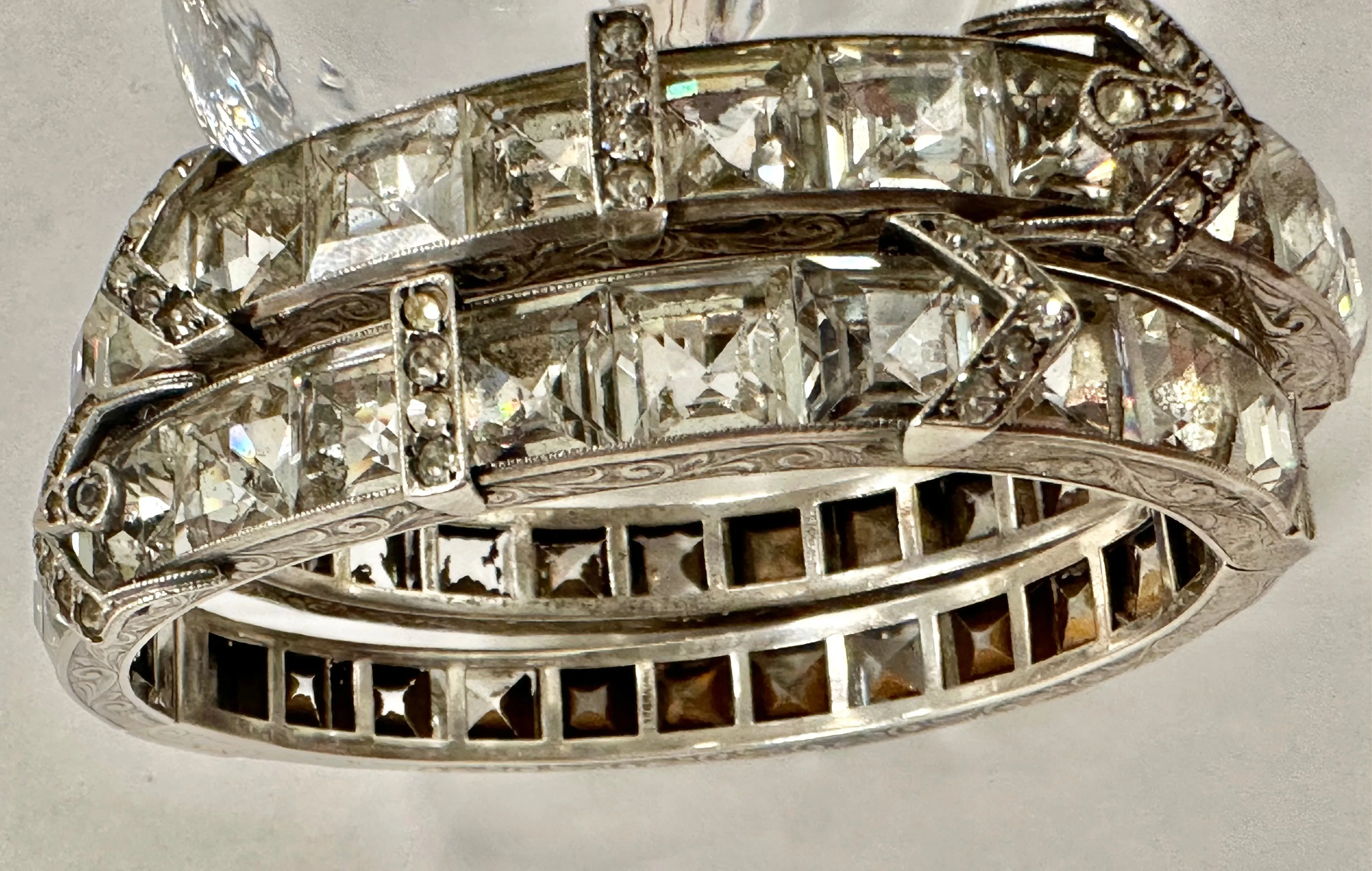 Pair Art Deco Sterling and Paste Bangles