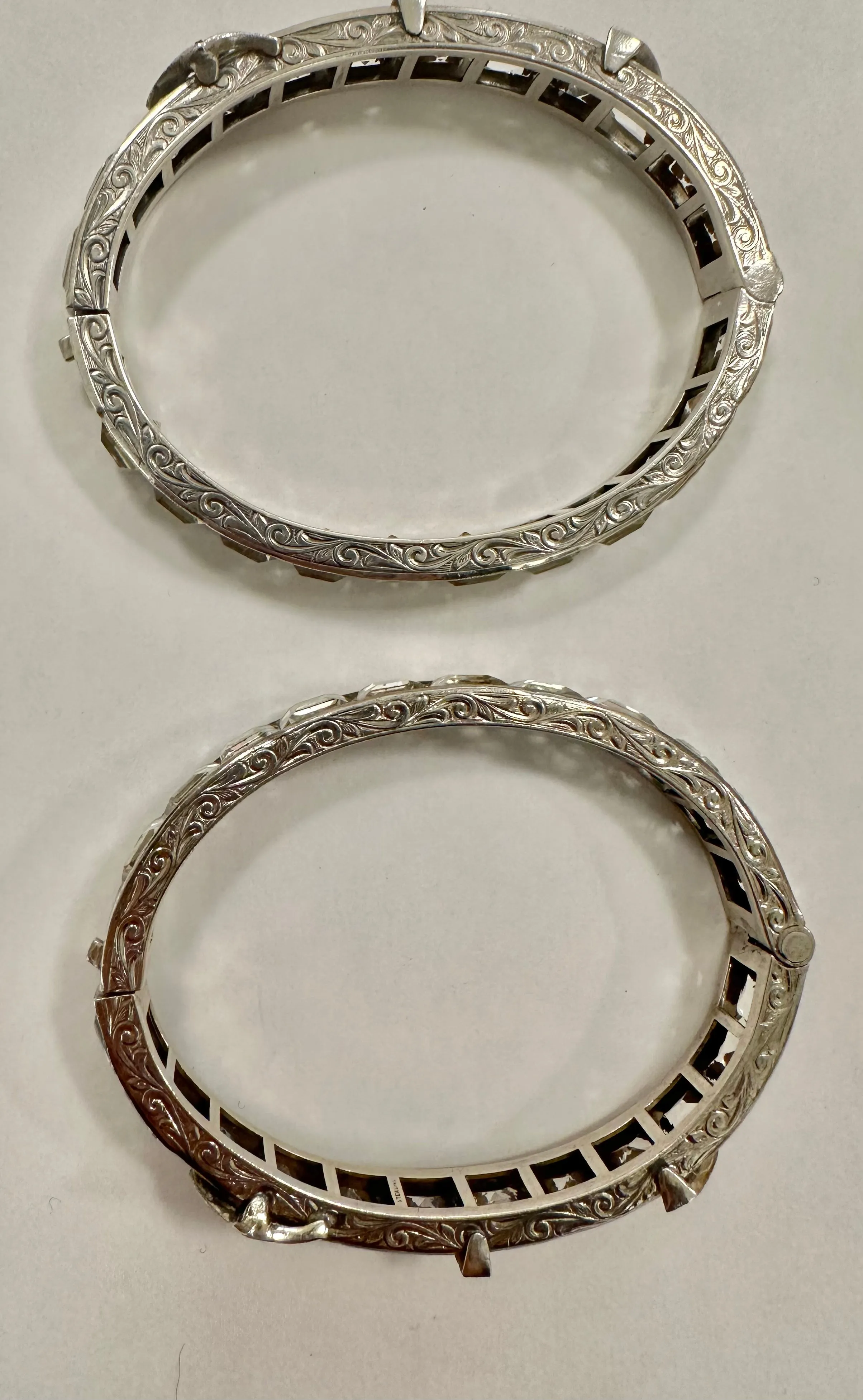 Pair Art Deco Sterling and Paste Bangles