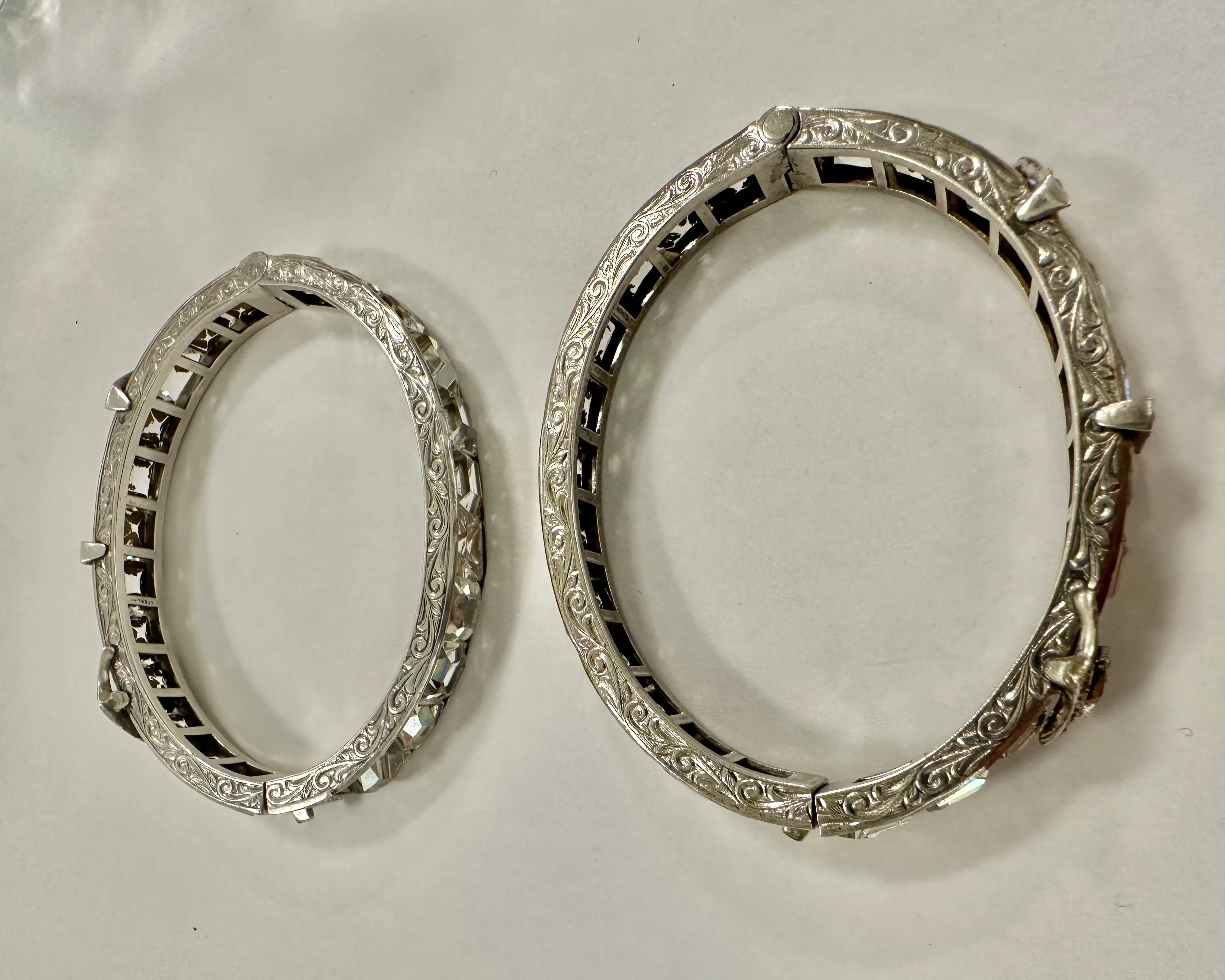 Pair Art Deco Sterling and Paste Bangles