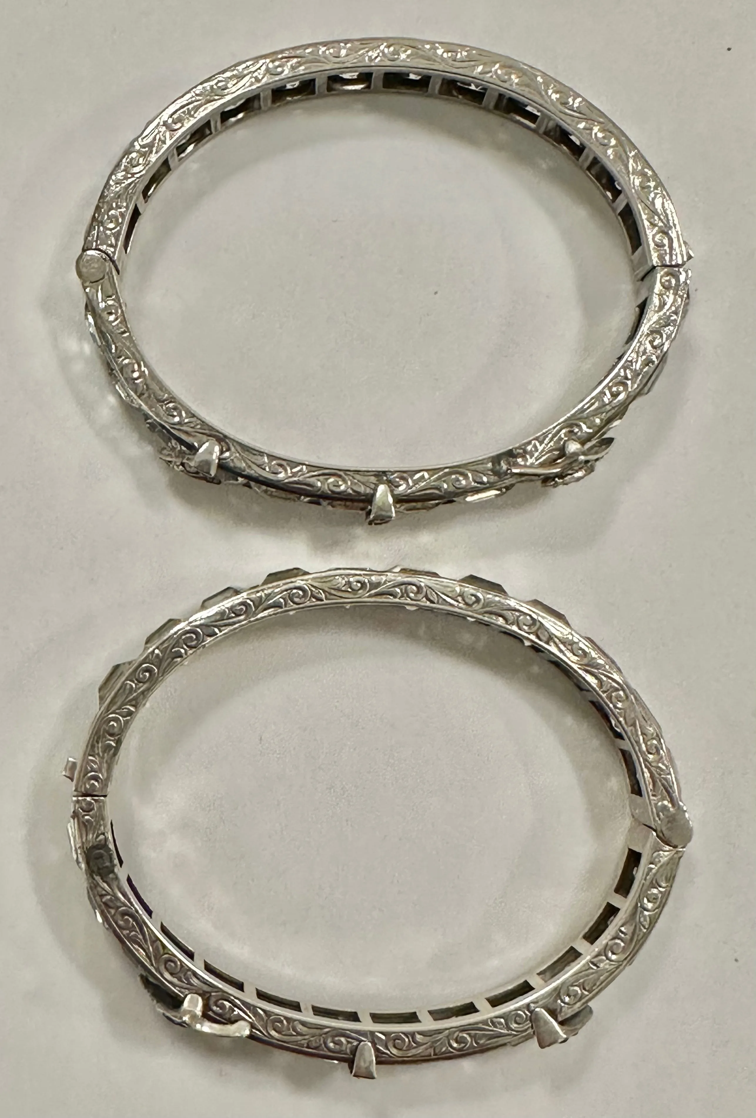 Pair Art Deco Sterling and Paste Bangles