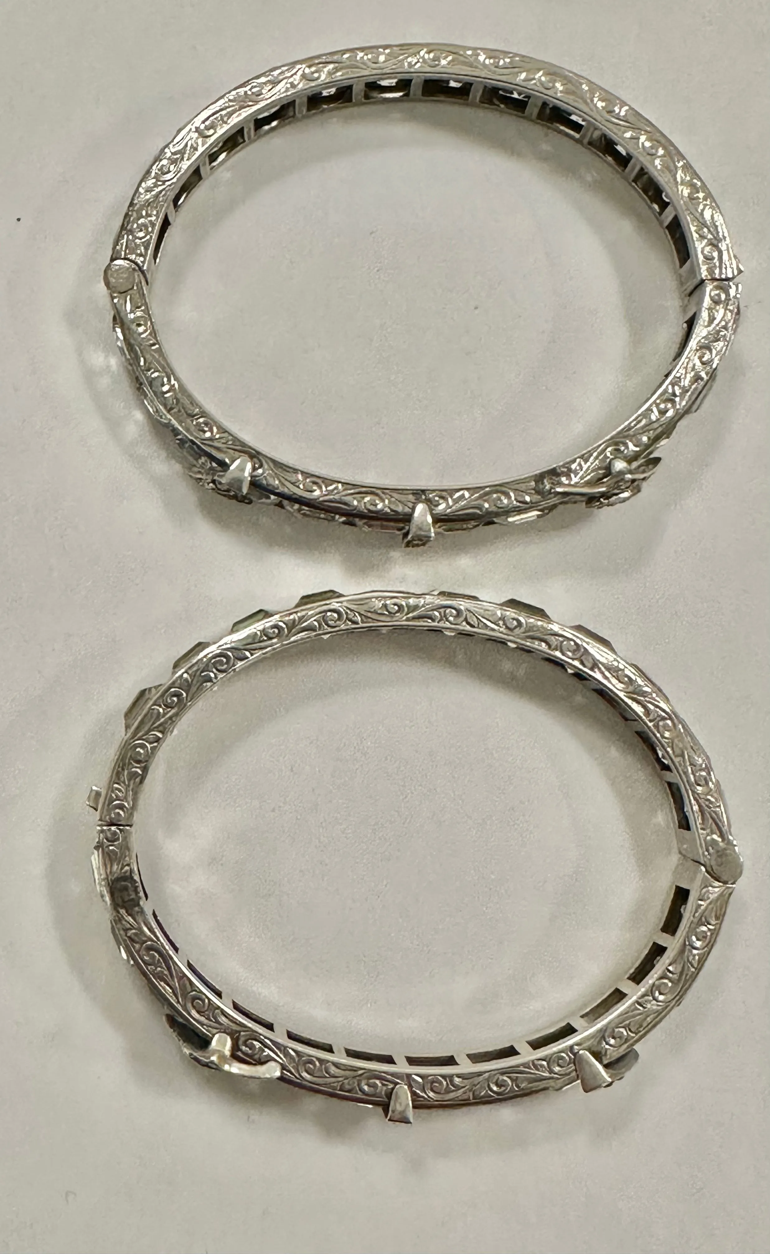 Pair Art Deco Sterling and Paste Bangles