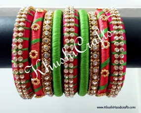 Peach Green Designer Silk Bangles