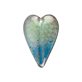 Pendant, Elongated Heart 38x25.5mm, Enameled Brass Blue Green Blend, by Gardanne Beads (1 Piece)