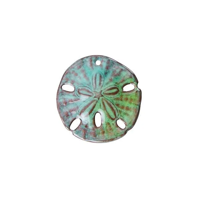 Pendant, Sand Dollar Shell 34x33mm, Enameled Brass Seafoam Green, by Gardanne Beads (1 Piece)