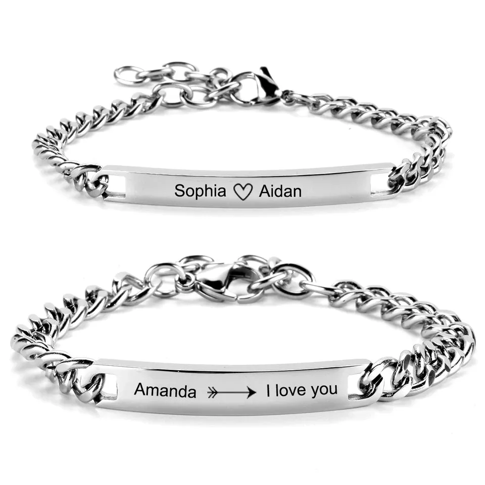 Personalized Engraved Couples Matching Bracelets Stainless Steel