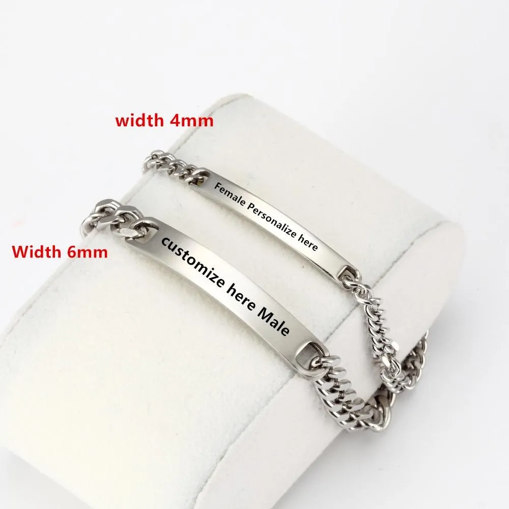 Personalized Engraved Couples Matching Bracelets Stainless Steel