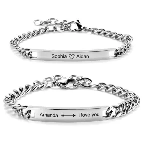 Personalized Engraved Couples Matching Bracelets Stainless Steel