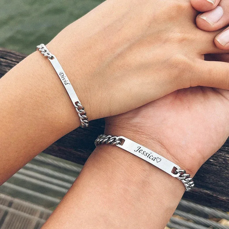 Personalized Engraved Couples Matching Bracelets Stainless Steel