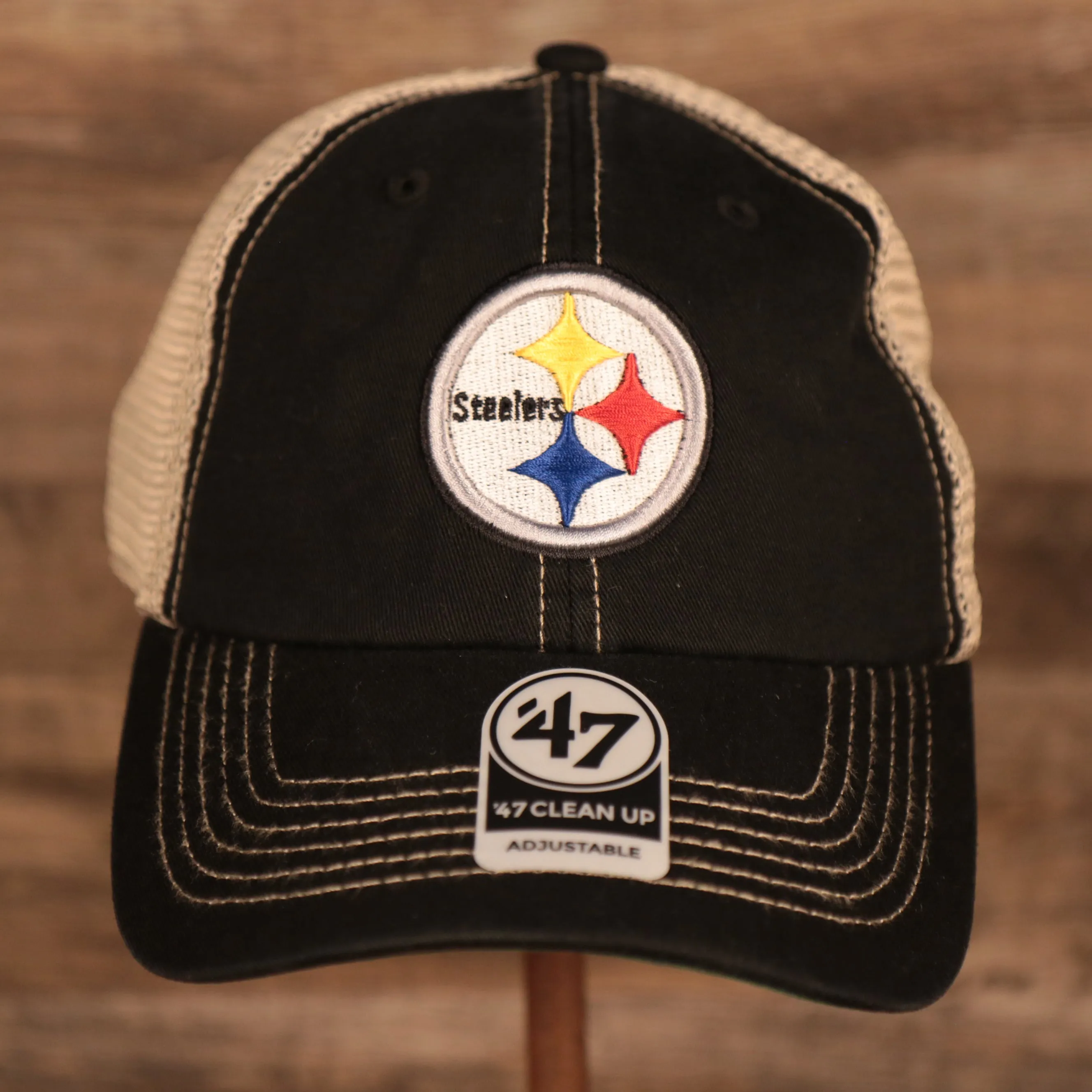 Pittsburgh Steelers Black Adjustable Green Bottom Trucker Dad Hat