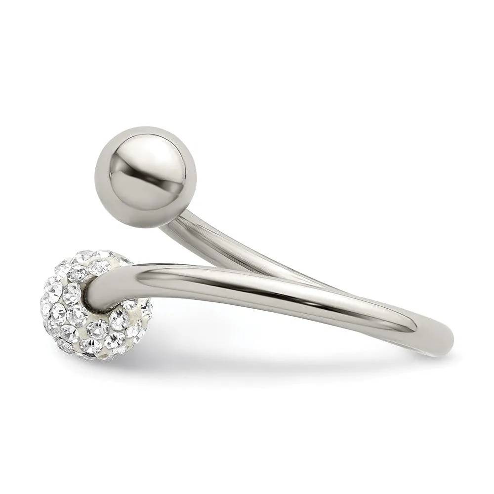 Polished Stainless Steel & Crystal Ball Bypass Ring