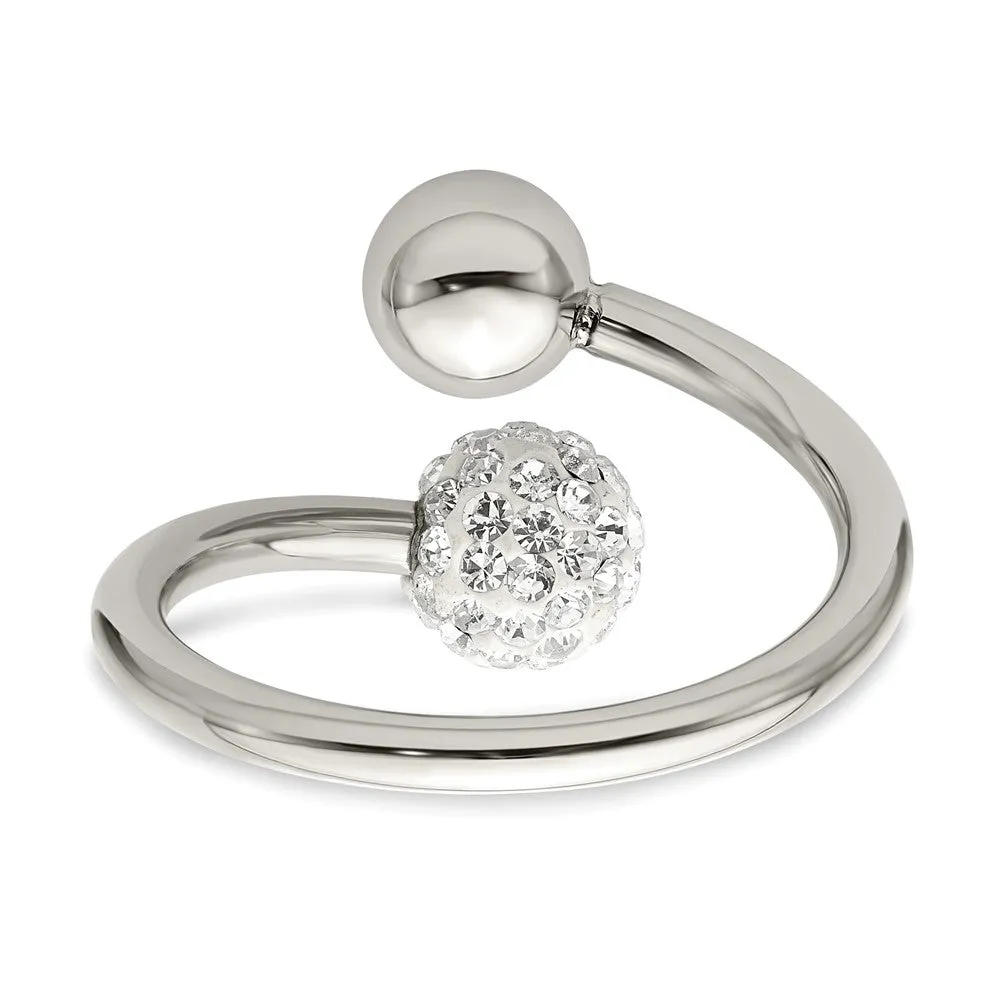 Polished Stainless Steel & Crystal Ball Bypass Ring