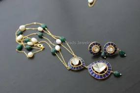 Premium Blue Jadau Kundan Moissanite Polki Set