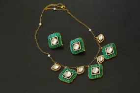 Premium Enamel & Moissanite Look Polki Set - Green