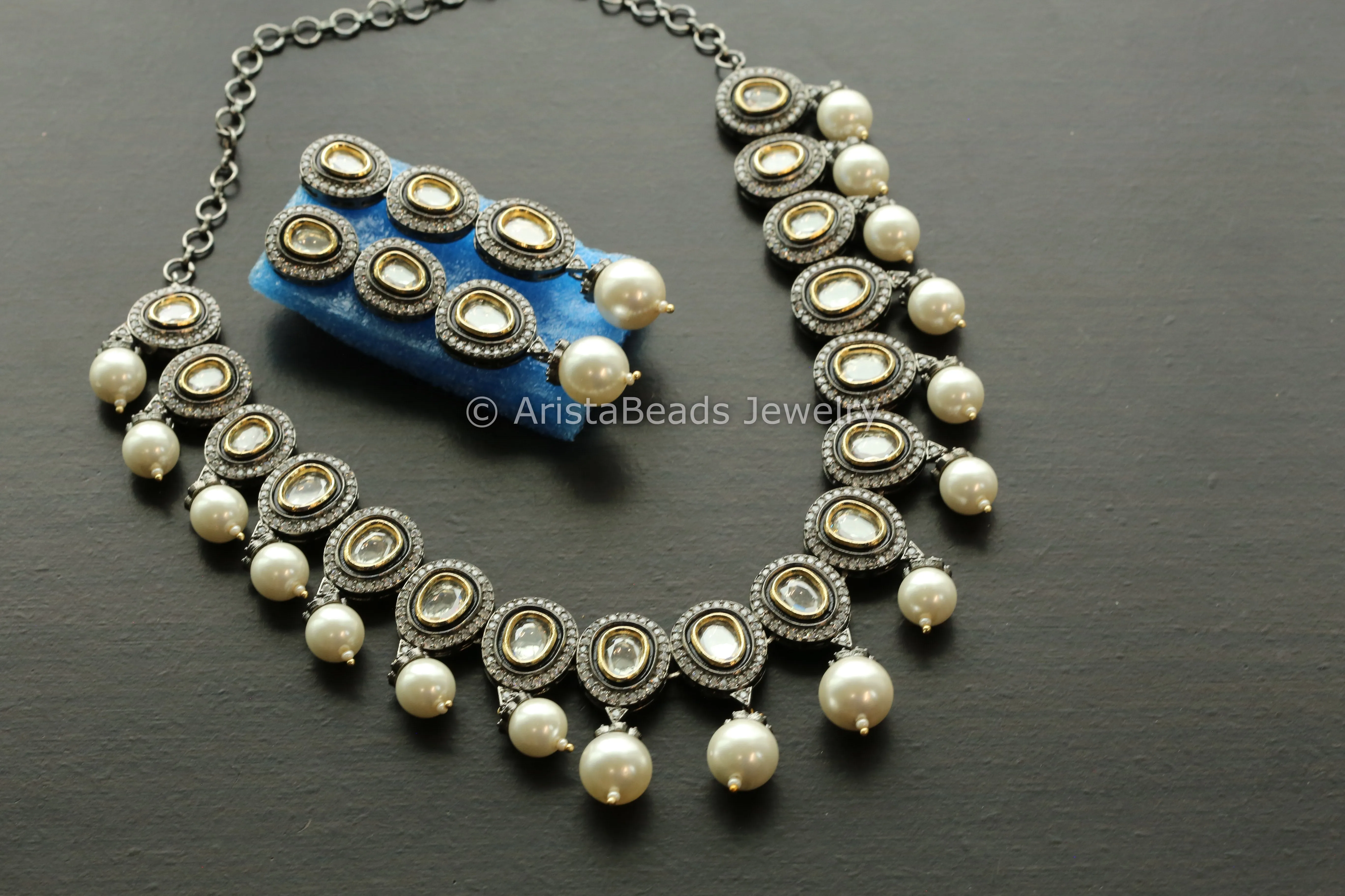 Premium Victorian CZ Kundan & Pearl Set