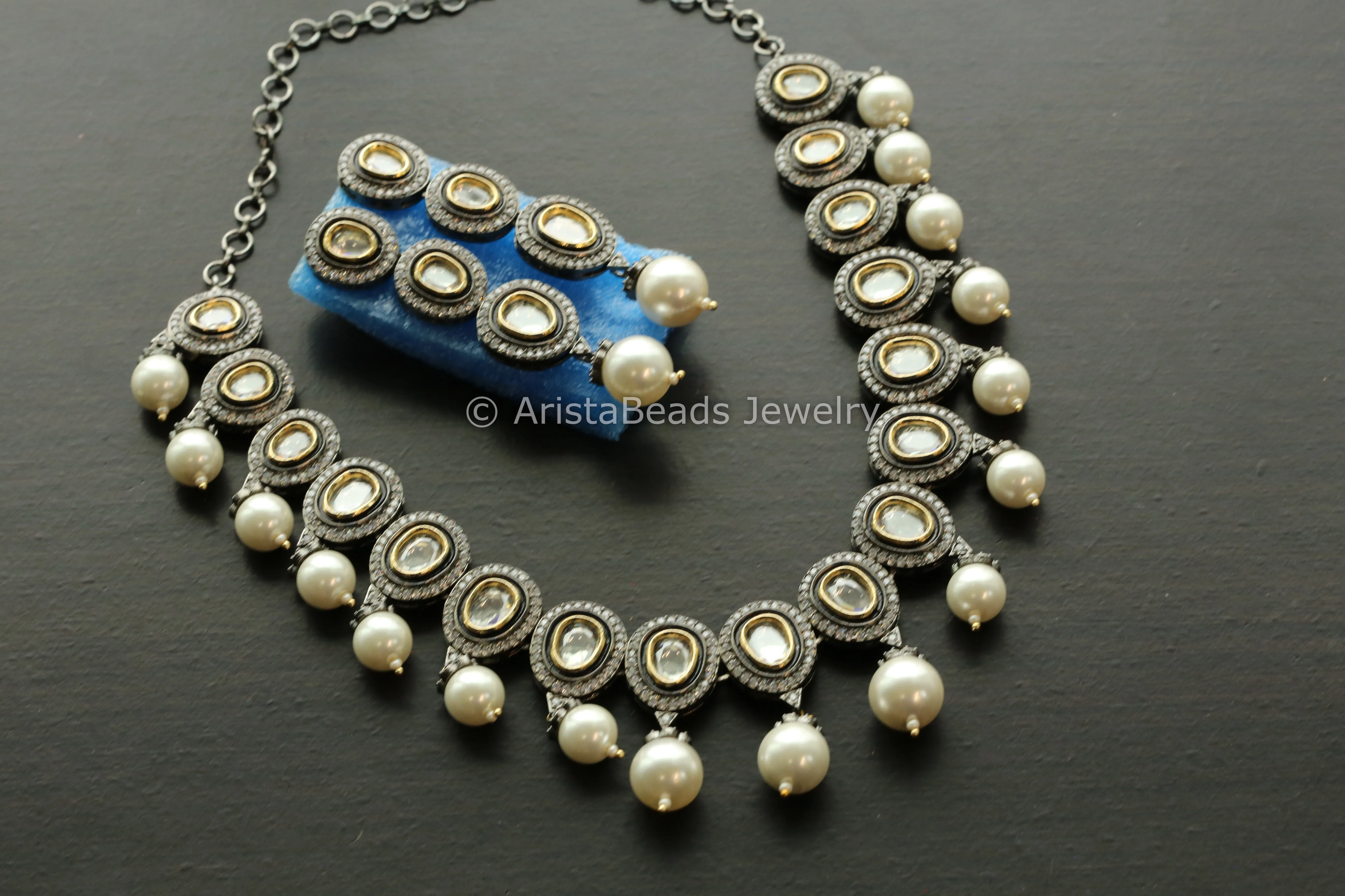 Premium Victorian CZ Kundan & Pearl Set