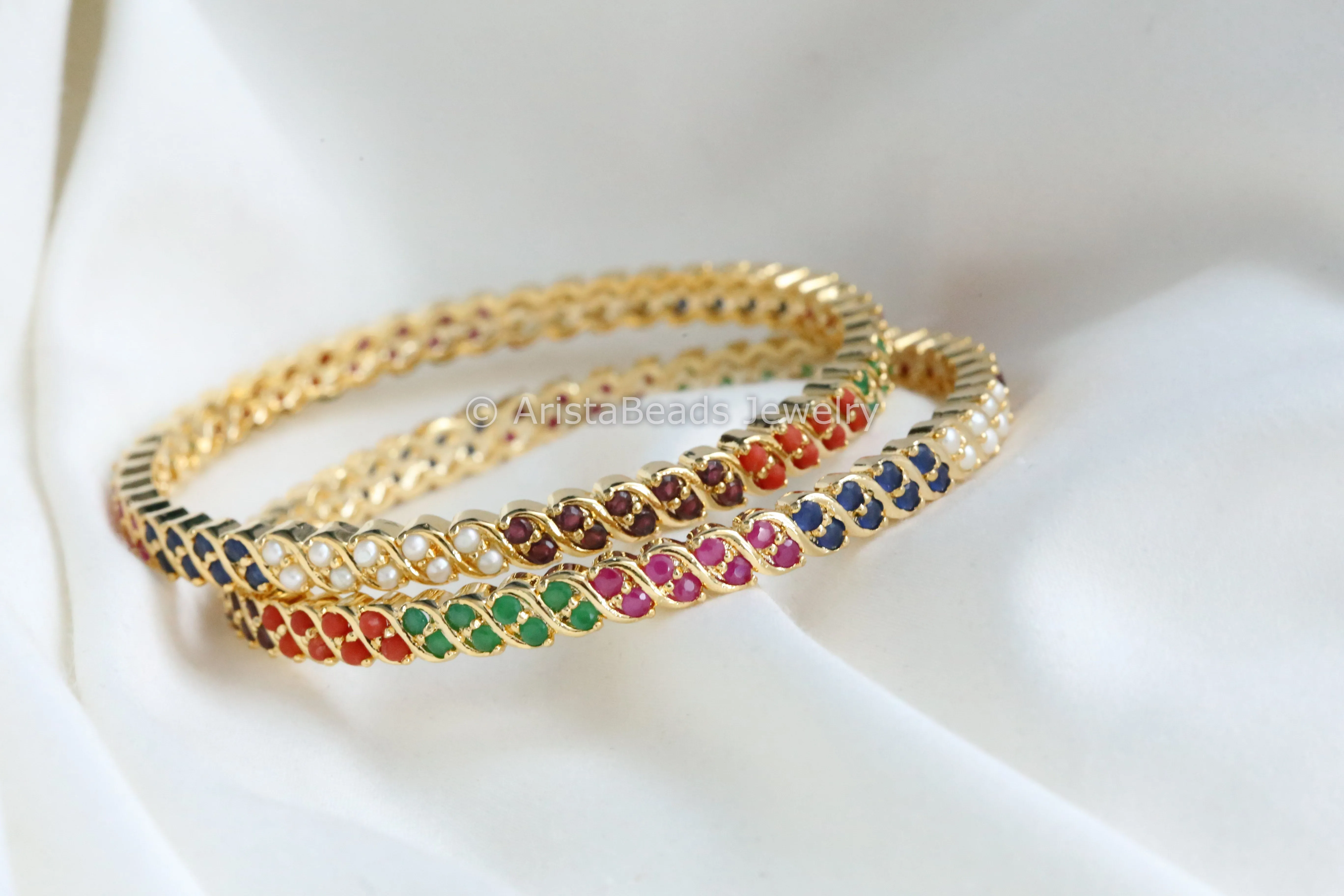 Real Pearl & Semiprecious Stone Bangles