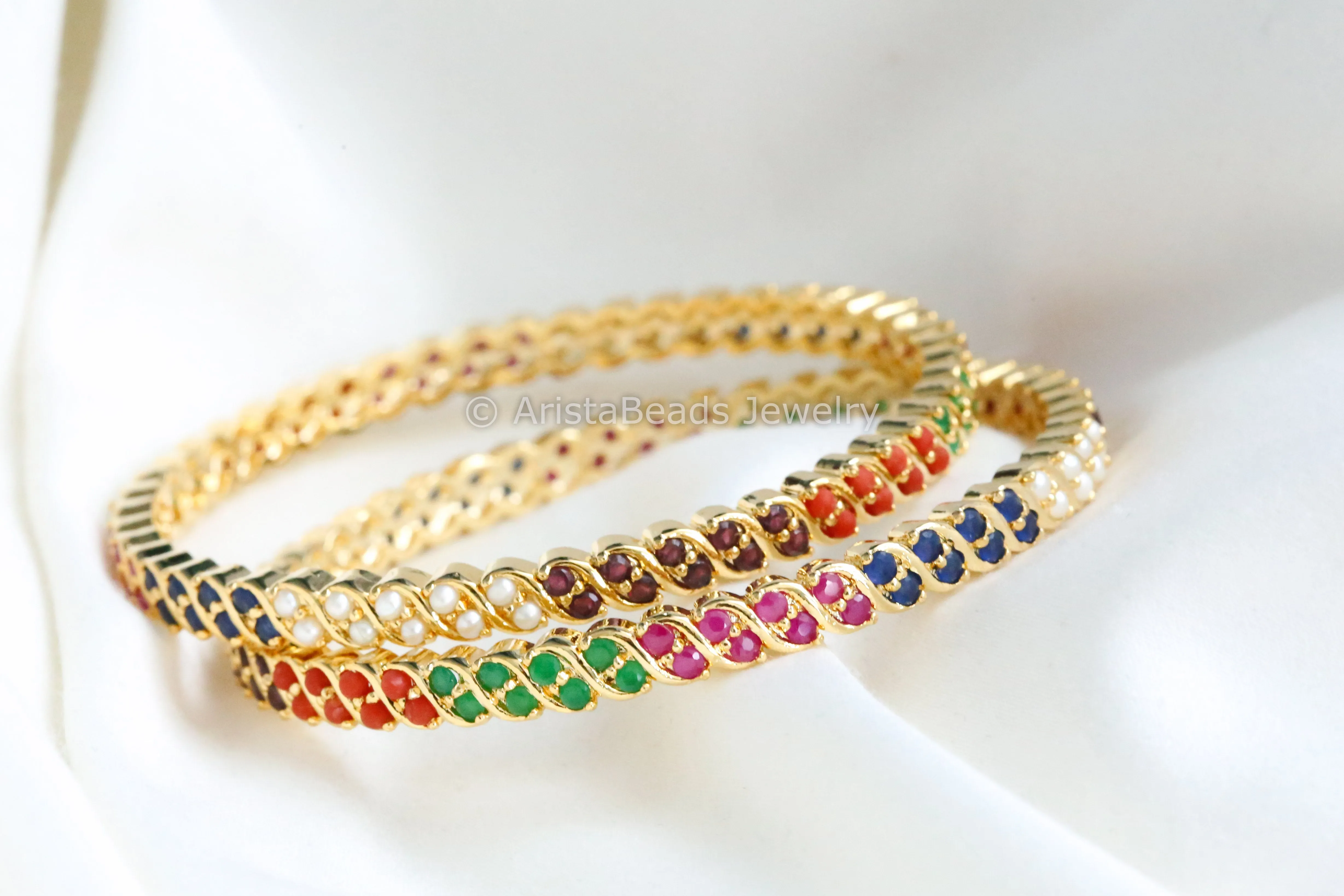 Real Pearl & Semiprecious Stone Bangles