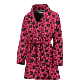 Red & Black Cat Women's Bath Robe