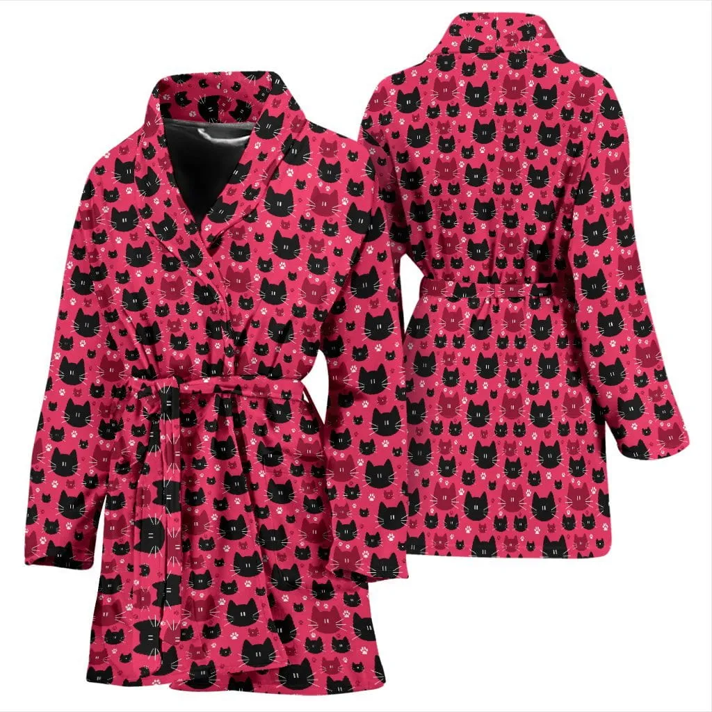 Red & Black Cat Women's Bath Robe