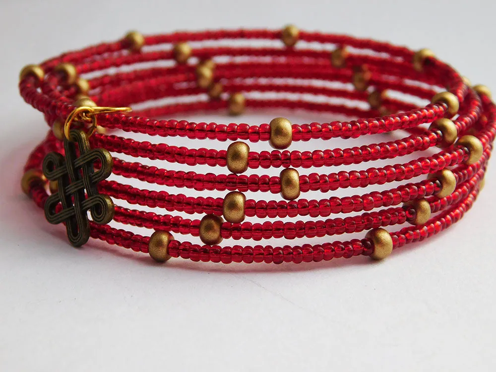 Red Bracelet Beaded Earrings Brass Ethnic