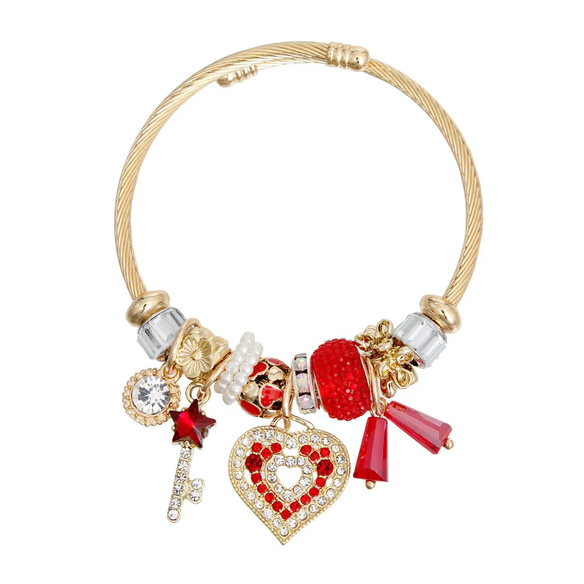 Red Heart Gold Cable Bangle Bracelet