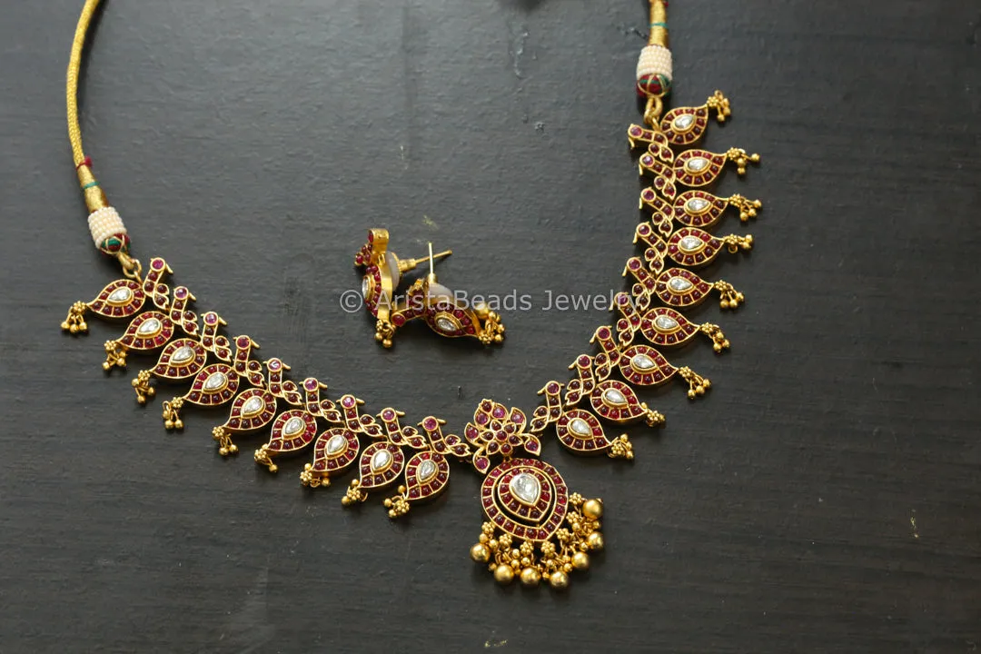 Red Kemp & Kundan Necklace Set