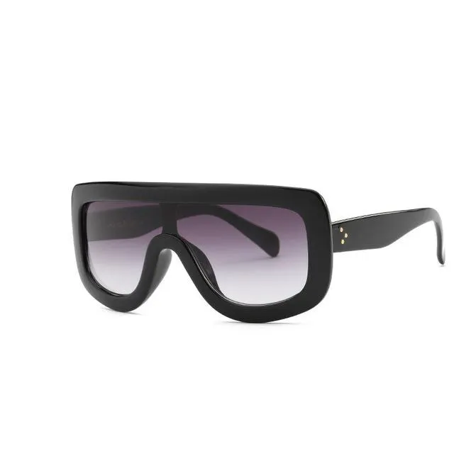 Retro Black Ladies Sunglasses with Sexy Designer Flat Top Rivet Frame