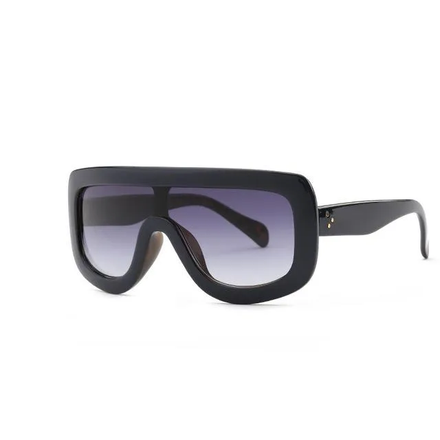 Retro Black Ladies Sunglasses with Sexy Designer Flat Top Rivet Frame