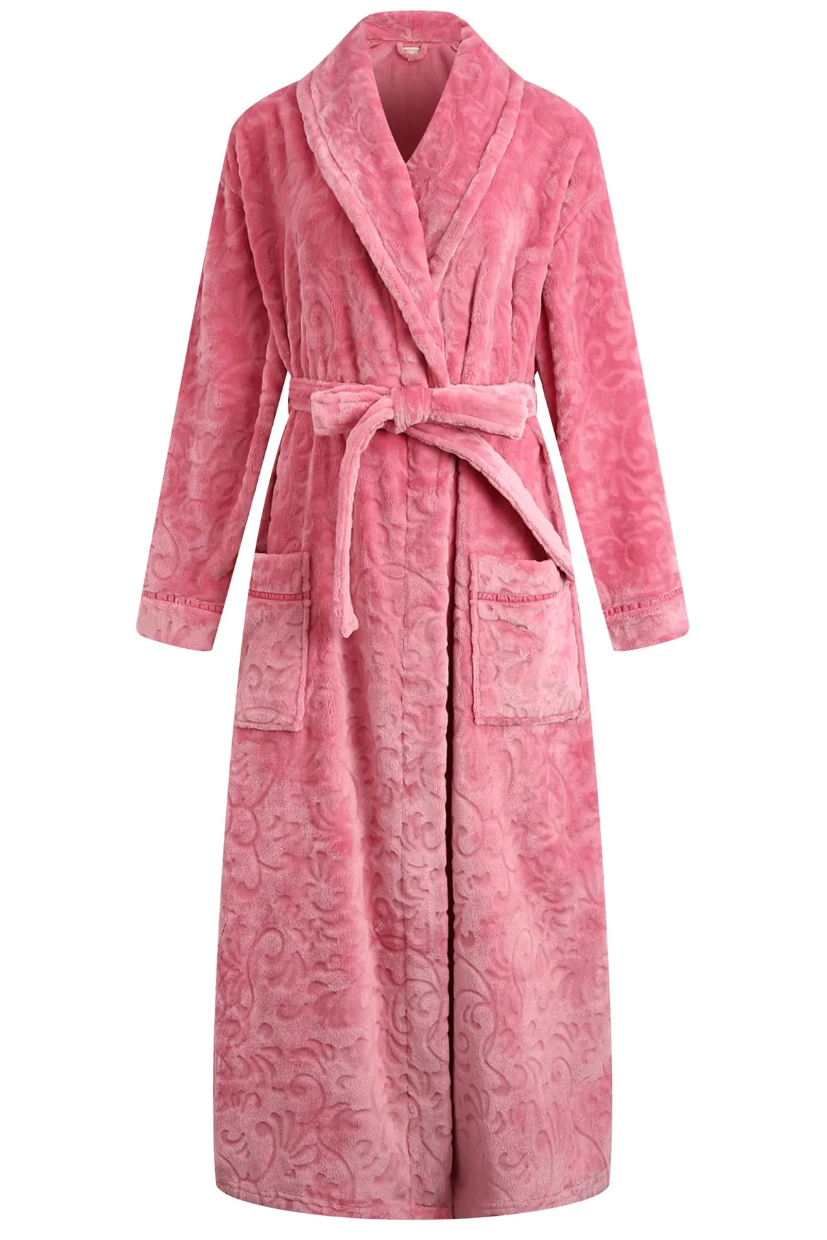 Richie House Women's Long Robe Plush Soft Warm Fleece Elegant Lounger Collar Style Bathrobe Housecoat Sleepwear for Ladies RHW28