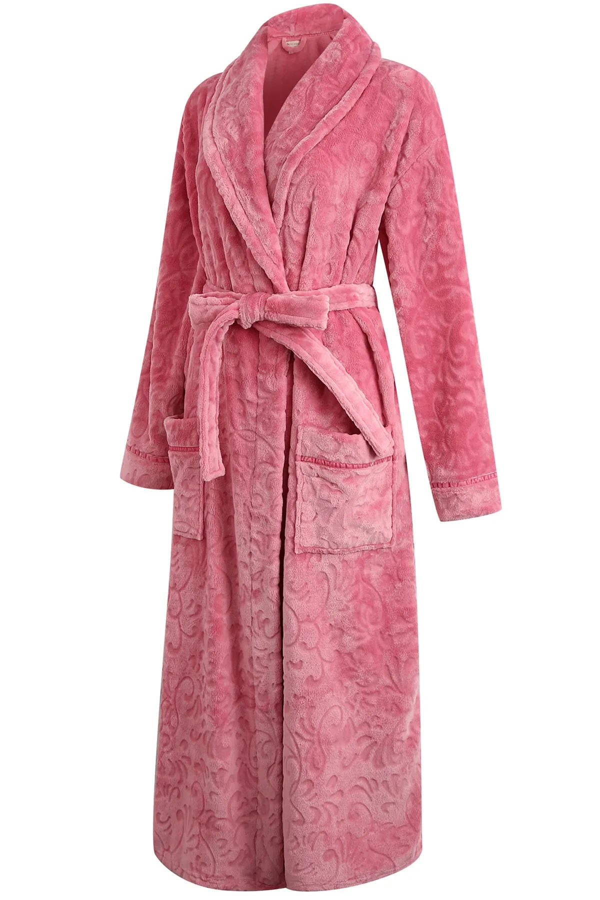 Richie House Women's Long Robe Plush Soft Warm Fleece Elegant Lounger Collar Style Bathrobe Housecoat Sleepwear for Ladies RHW28