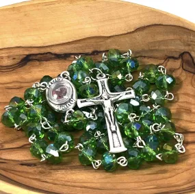 Rosary, Green Crystal Beads, 22.4, Metal Chain, Bethlehem Handmade